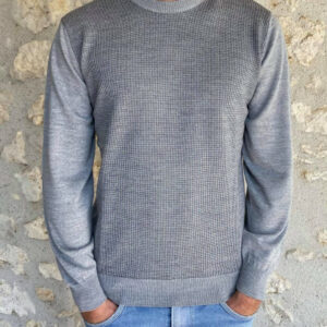 Pull maille gris chiné col rond homme